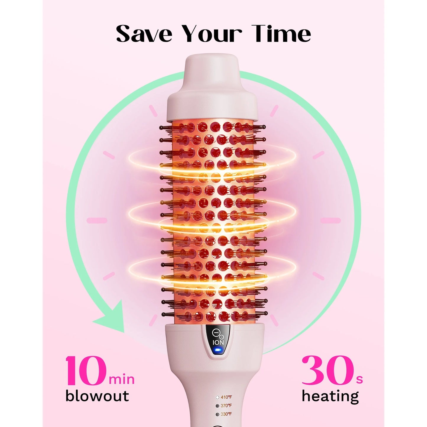 Thermal Brush for Blowout Look, 1 1/2 inch Ionic Heated Nylon Brush Get Natural Curls, Rose Gold