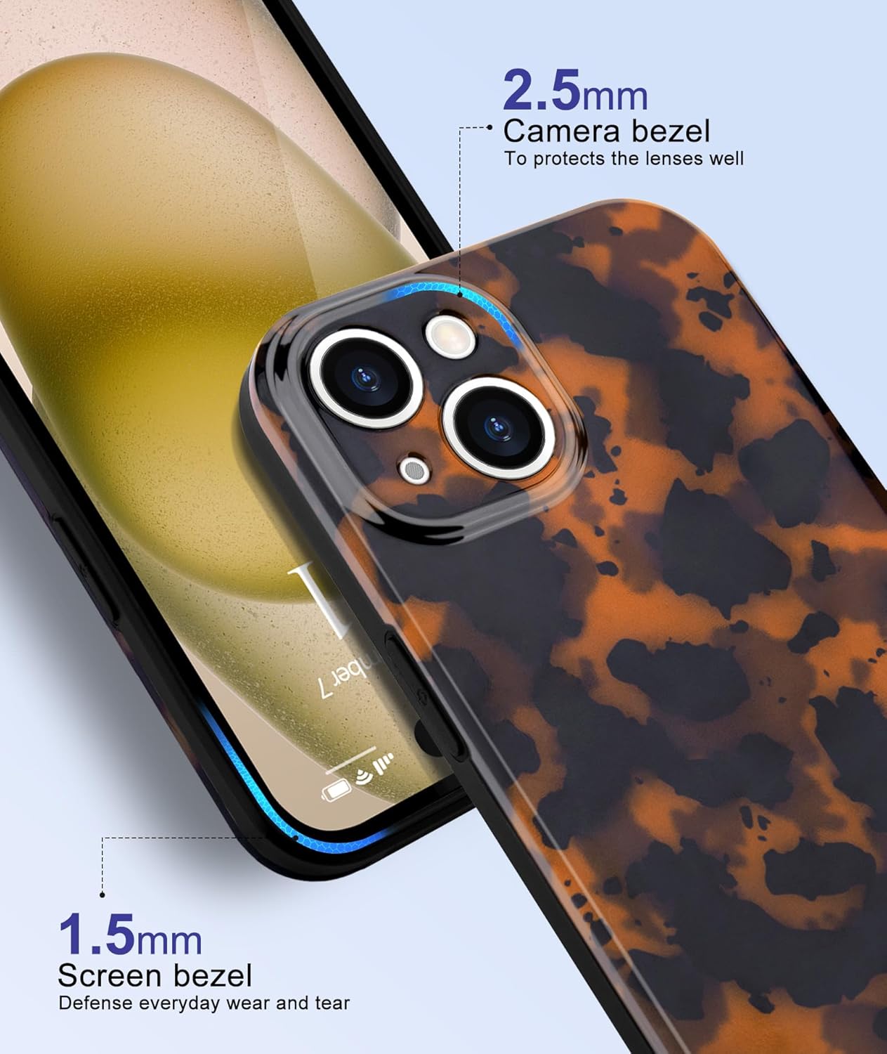 SupraCalm Aesthetic Tortoise Shell Phone Case for iPhone 13 14 15 16, Retro Cool Girl Leopard Print Brown Amber Trendy Full Camera Protective