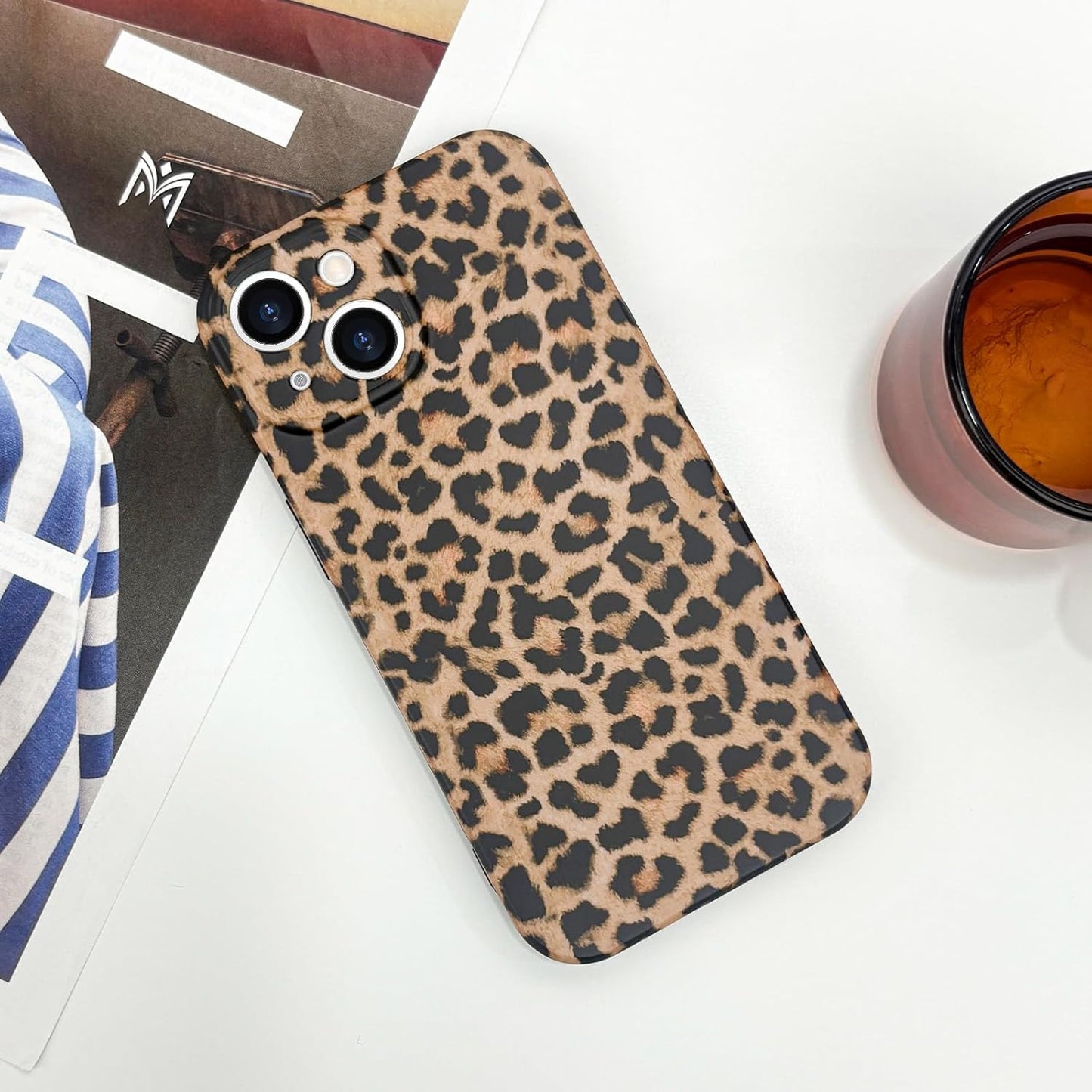 SupraCalm Aesthetic Tortoise Shell Phone Case for iPhone 13 14 15 16, Retro Cool Girl Leopard Print Classic Leopard Full Camera Protective