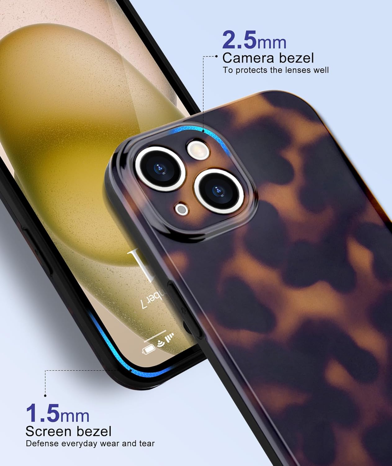 SupraCalm Aesthetic Tortoise Shell Phone Case for iPhone 13 14 15 16, Retro Cool Girl Leopard Print Brown Amber Trendy Full Camera Protective