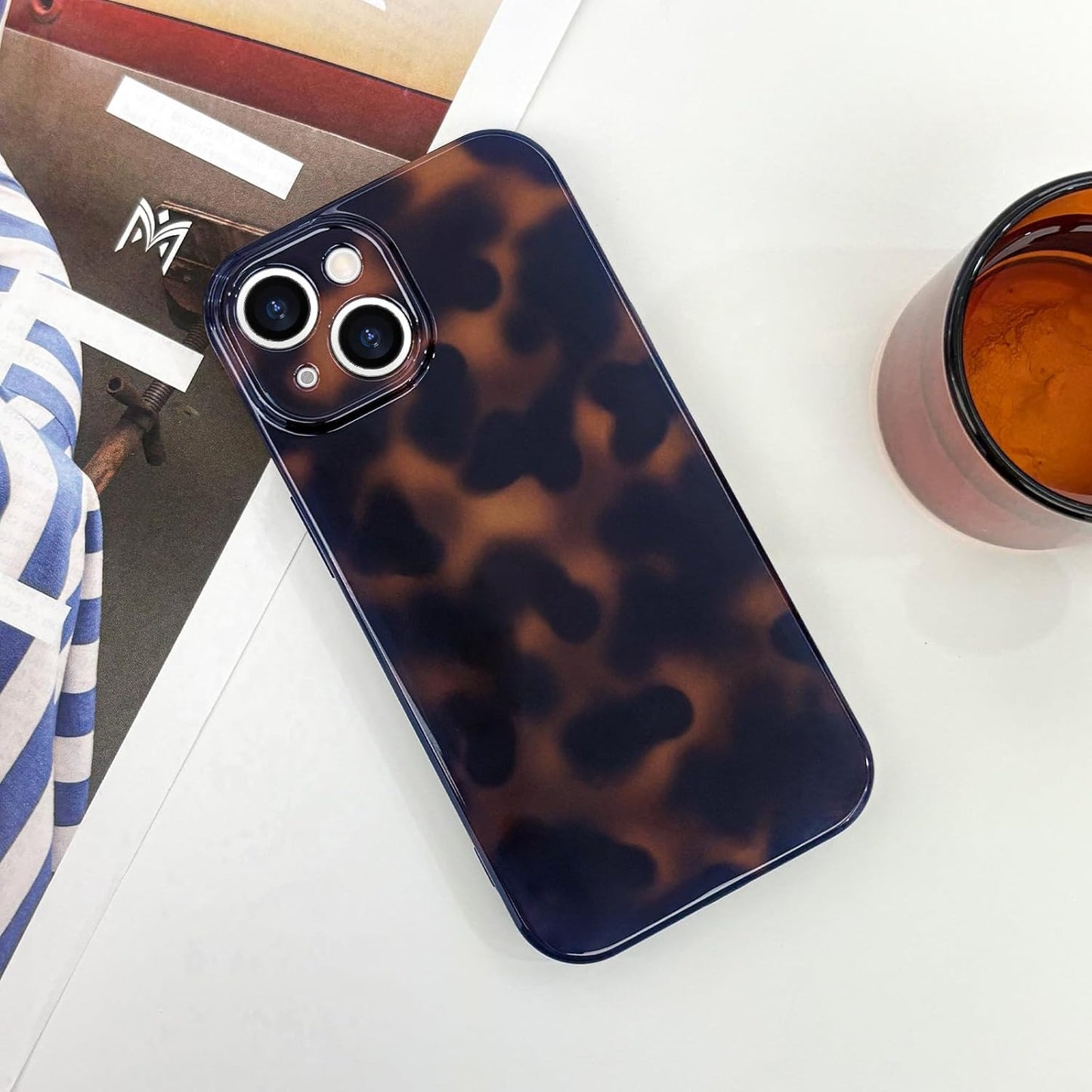 SupraCalm Aesthetic Tortoise Shell Phone Case for iPhone 13 14 15 16, Retro Cool Girl Leopard Print Brown Amber Trendy Full Camera Protective