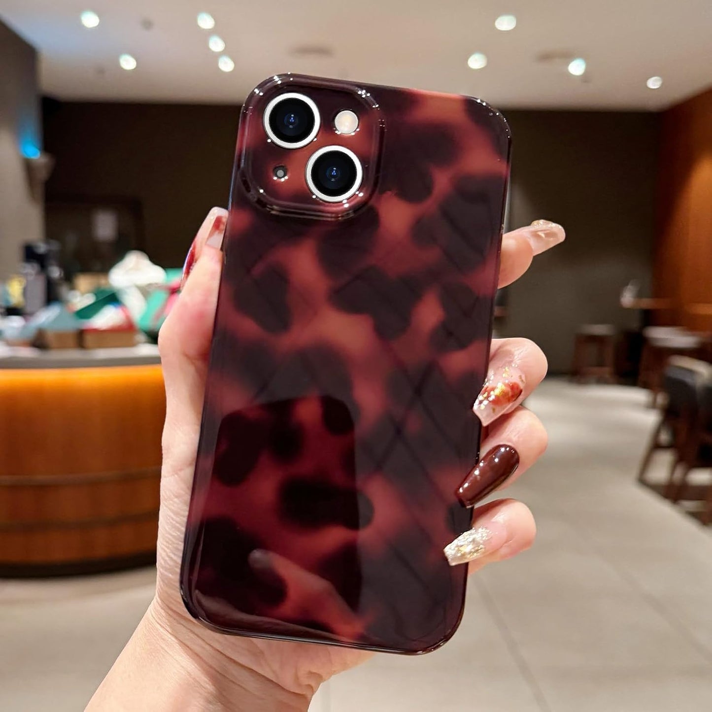 SupraCalm Aesthetic Tortoise Shell Phone Case for iPhone 13 14 15 16, Retro Cool Girl Leopard Print Brown Amber Trendy Full Camera Protective