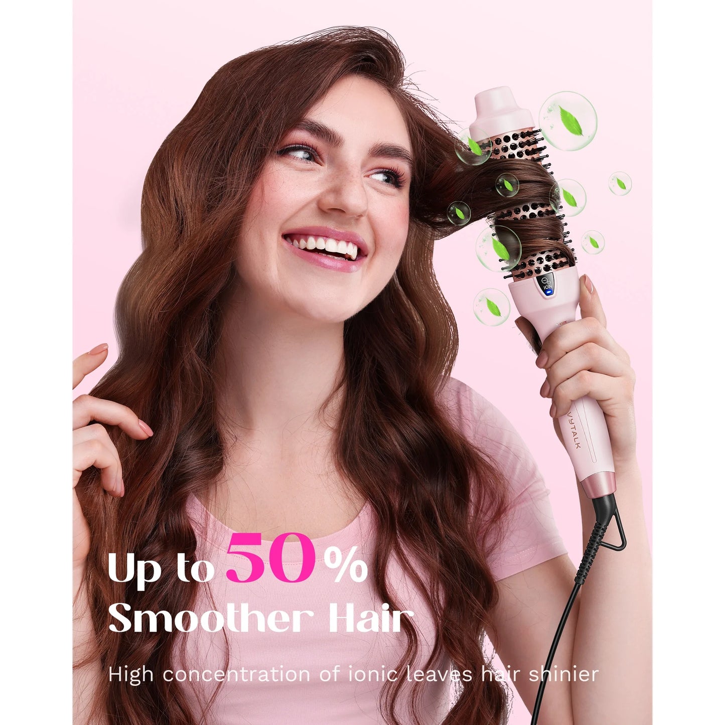 Thermal Brush for Blowout Look, 1 1/2 inch Ionic Heated Nylon Brush Get Natural Curls, Rose Gold