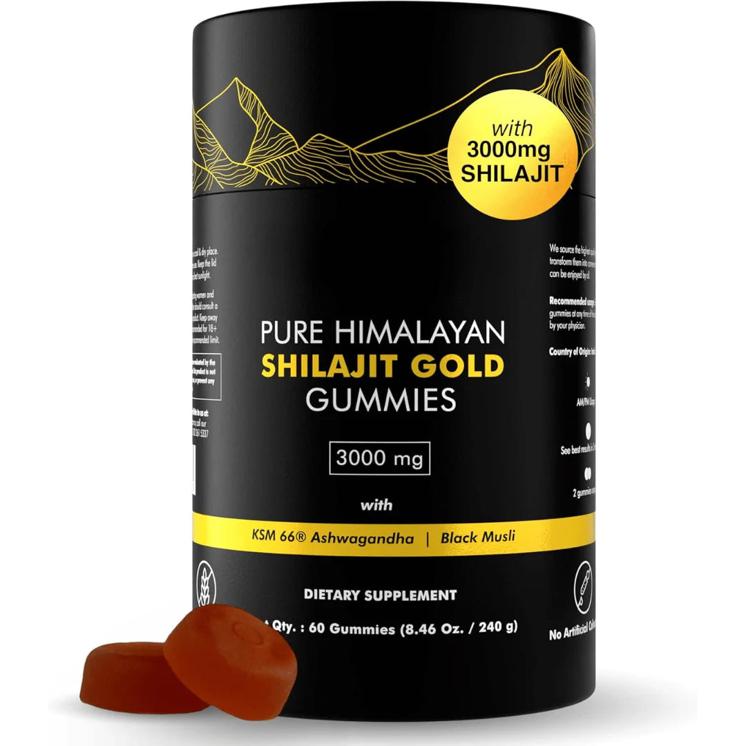Himalayan Shilajit Gummies with Ashwagandha & Gokshura - Vegan, Sugar-Free, 60 Count
