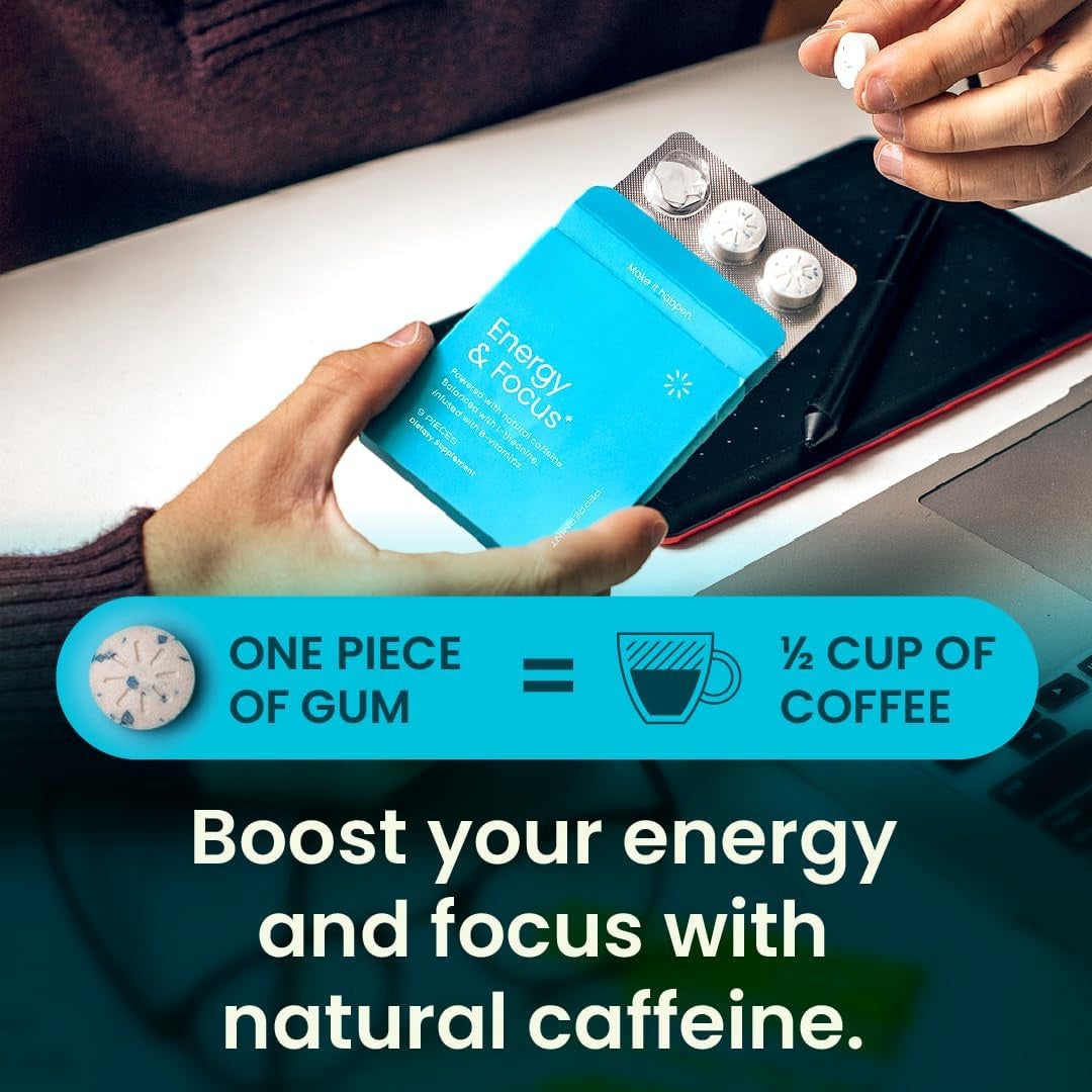 Nootropiques à la caféine pour l'énergie et la concentration - Sans sucre avec L-théanine, caféine, vitamine B12 et vitamine B6 - Saveur menthe poivrée
