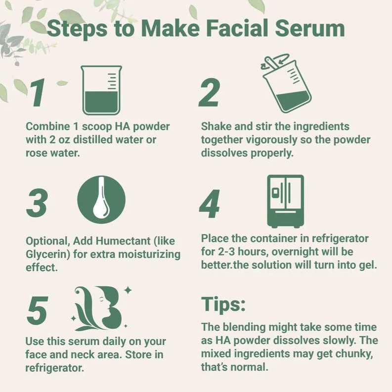 Ingredients Hyaluronic Acid Powder, DIY Facial Serum, Skin Hydration Care Formula