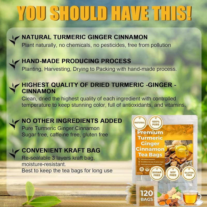 Turmeric Ginger Cinnamon Tea – 120 Bags | 100% Natural Herbal Blend for Wellness & Digestion