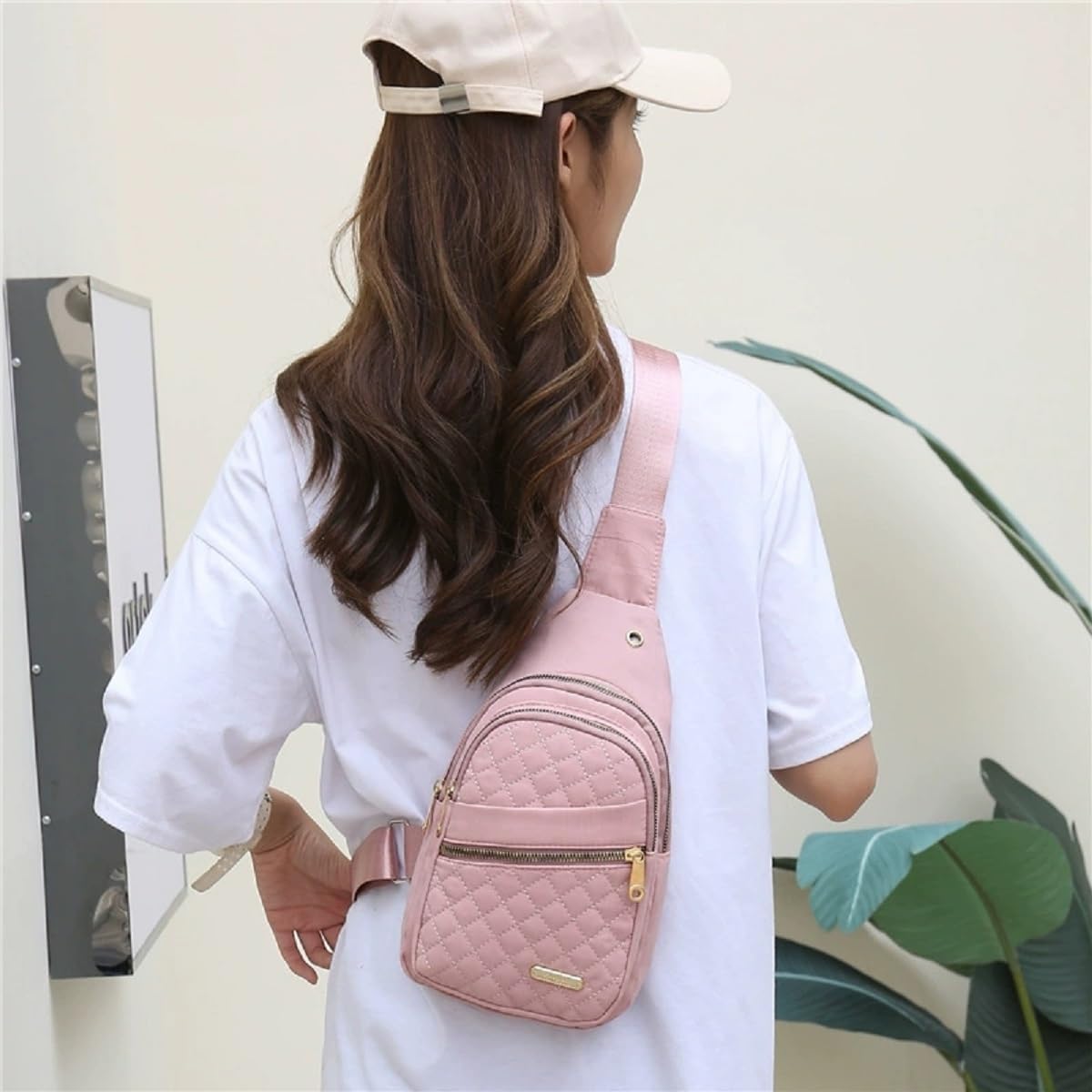 Solid Color Quilted Fanny Pack, Casual Cross Body Bag for Women Men, Chest Bag Daypack