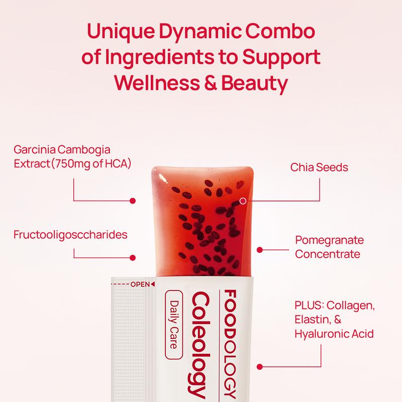 Coleology Cutting Jelly 10days - Garcinia Cambogia (HCA), Chia Seeds Collagen, Hyaluronic Acid, Pomegranate Flavored 8.81 oz /10 Sticks