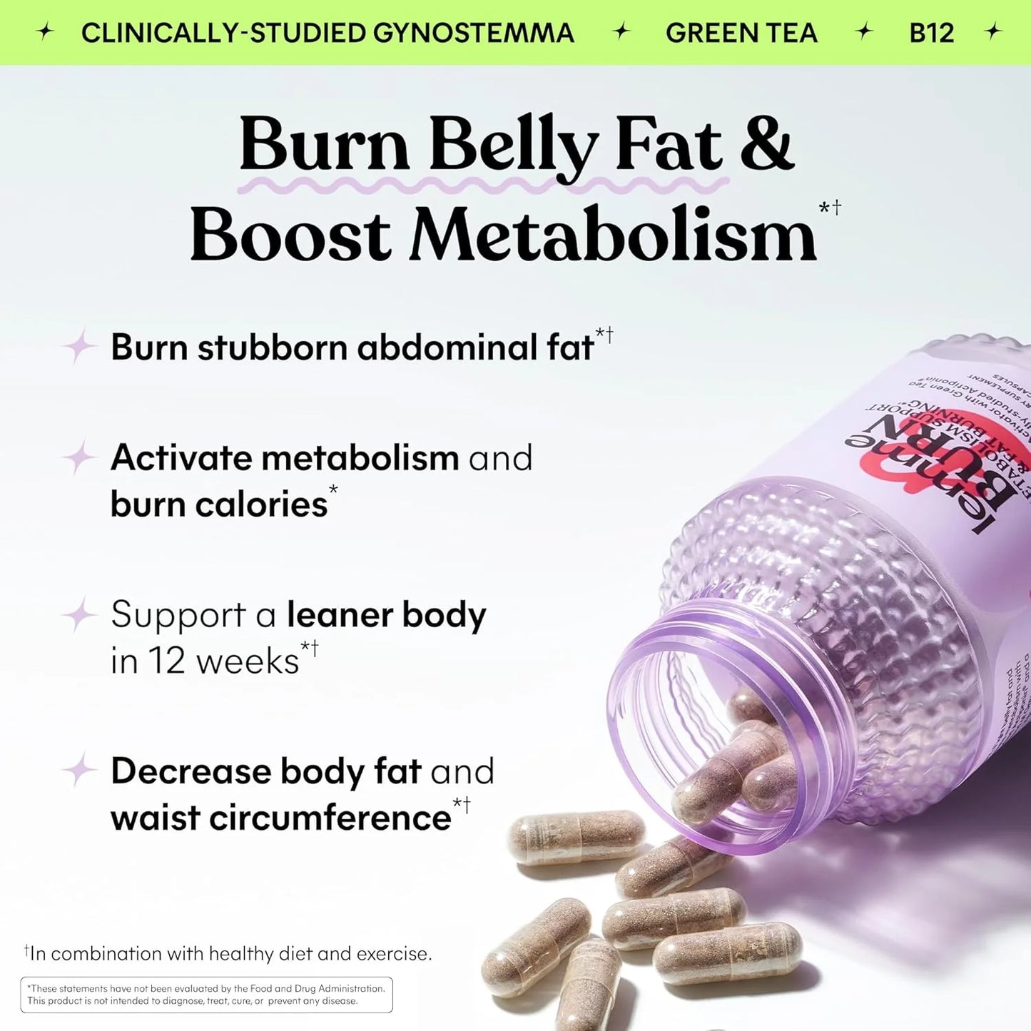 Metabolism, Belly Fat Burning + AMPK Activating Supplement for Men & Women w/Clinically Studied Actiponin Gynostemma, Green Tea Extract, Vitamins B6 & B12 - Gluten Free