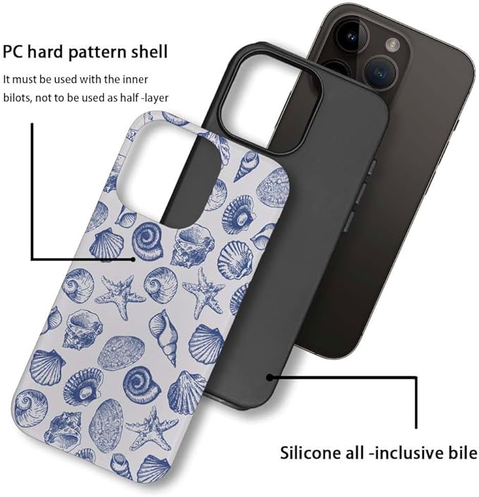 Phone Case Compatible with iPhone Cute Blue Shell Phone Case for iPhone Girls Women Boys Men