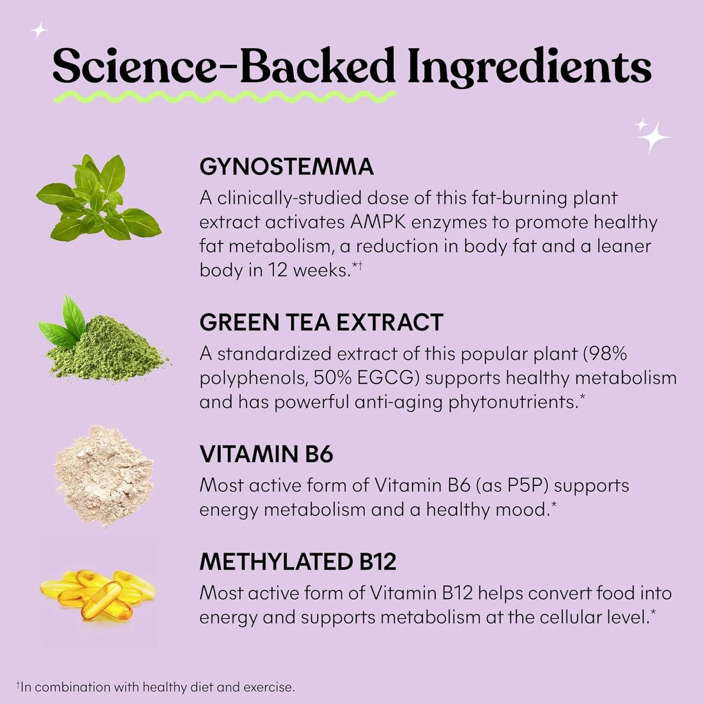 Metabolism, Belly Fat Burning + AMPK Activating Supplement for Men & Women w/Clinically Studied Actiponin Gynostemma, Green Tea Extract, Vitamins B6 & B12 - Gluten Free