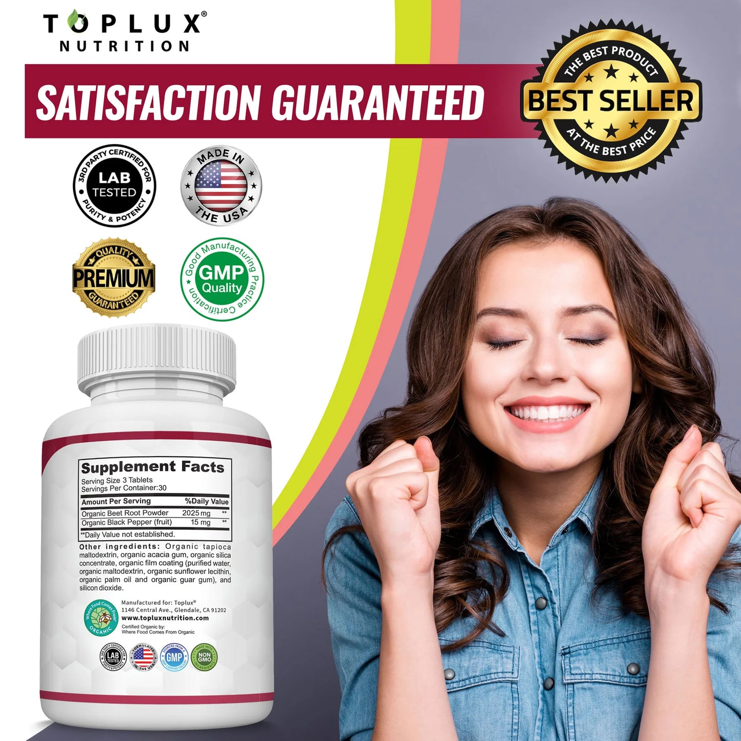 Organic Beet Root Powder Tablets 2040mg – Energy & Circulation Support (90 Ct)