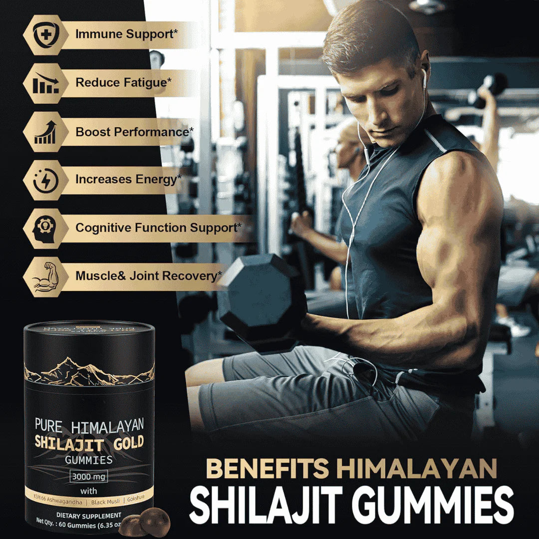 Himalayan Shilajit Gummies with Ashwagandha & Gokshura - Vegan, Sugar-Free, 60 Count