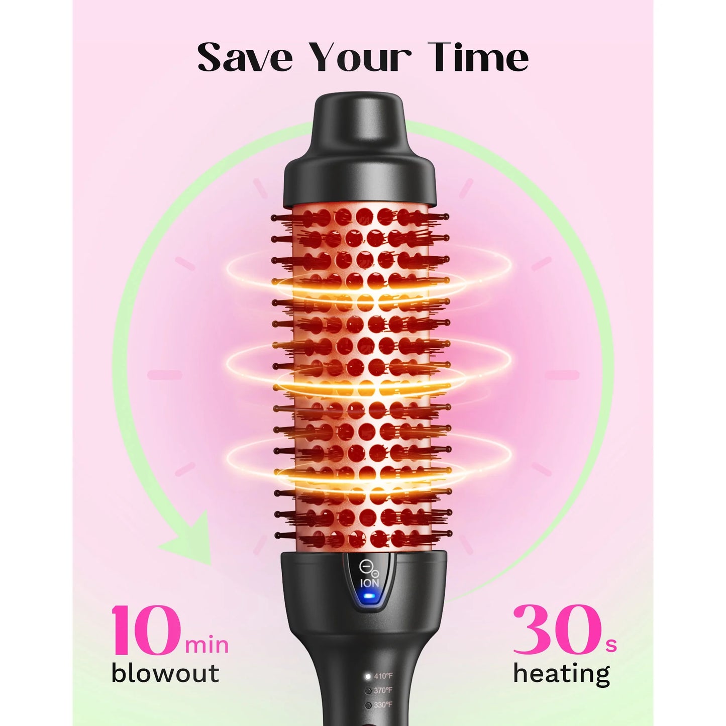 Thermal Brush for Blowout Look, 1 1/2 inch Ionic Heated Nylon Brush Get Natural Curls, Rose Gold