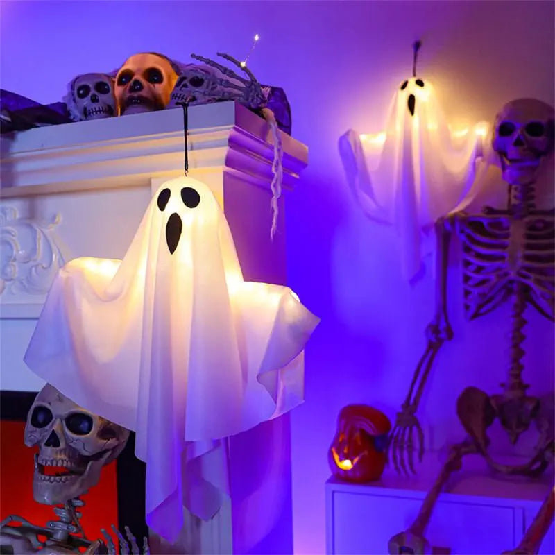 👻Halloween Hanging Ghost Light Decoration, Outdoor Indoor Night Glow Decor for Yard Porch Tree, Holiday Party Supplies Lighted(4PCS)