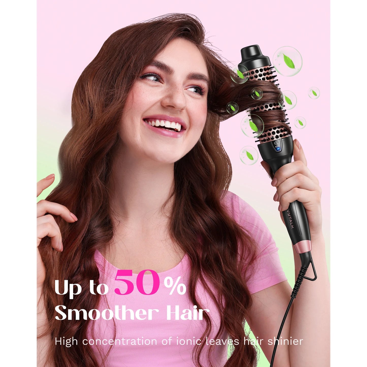 Thermal Brush for Blowout Look, 1 1/2 inch Ionic Heated Nylon Brush Get Natural Curls, Rose Gold