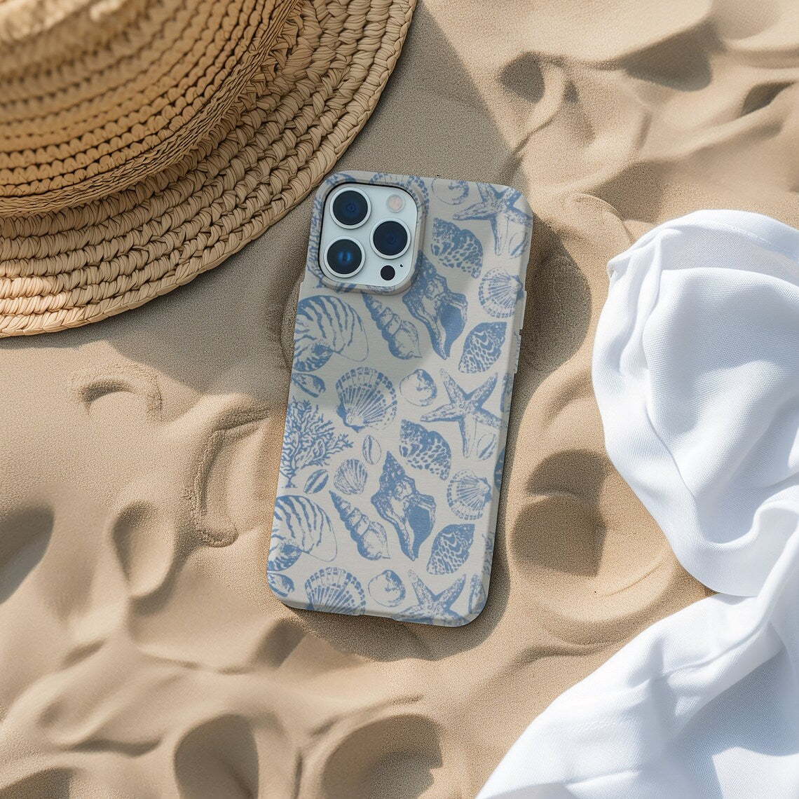 Summer Coastal Seashell Phone Case, Cute Ocean Inspired Aesthetic iPhone 15 14 13 12 11 Pro Max 8 Plus X, Samsung Galaxy S23 S22 S20 Ultra