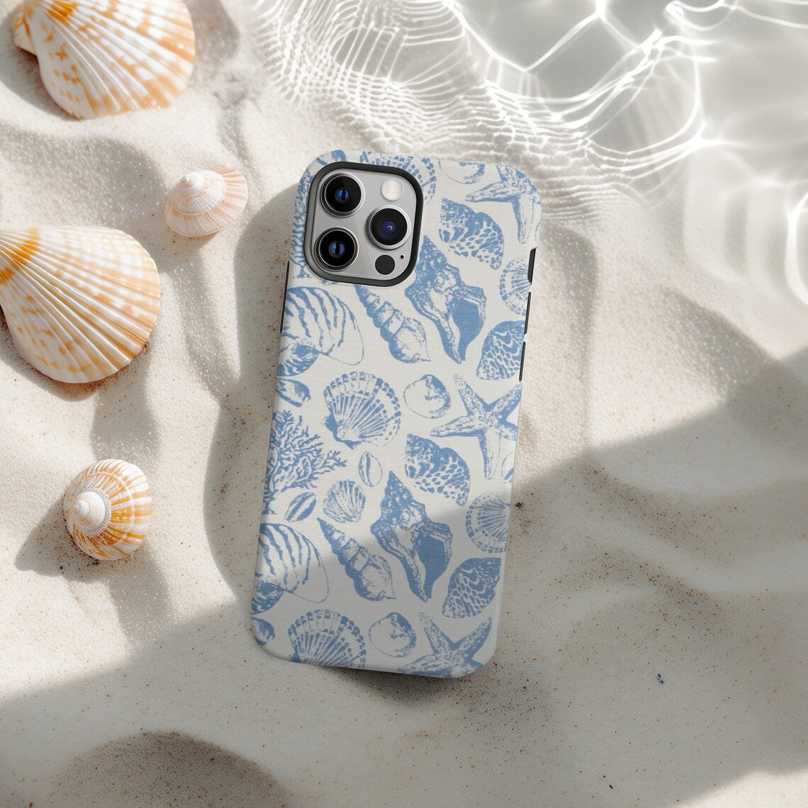 Summer Coastal Seashell Phone Case, Cute Ocean Inspired Aesthetic iPhone 15 14 13 12 11 Pro Max 8 Plus X, Samsung Galaxy S23 S22 S20 Ultra