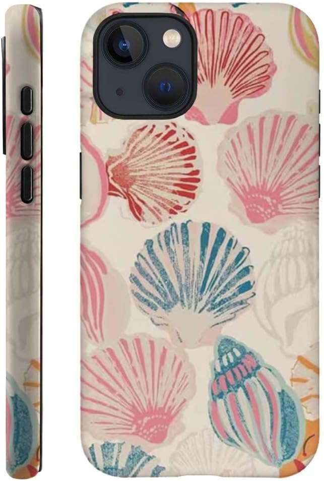 Vintage Seashell Pattern Phone Case, Beachy Tropical Phone Case, Protective Phone Case Hybrid 2-Layer Hard Shell for Girl Boy Women Men. iPhone 16 15 14 13 12 11 Pro Max X XS,