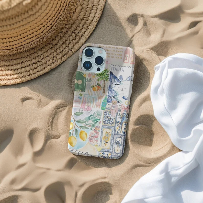 Coquette Italian Summer Collage Phone Case, Coastal Italy Phone Case, iPhone 16 15 14 13 12 11 Pro Max 8 Plus