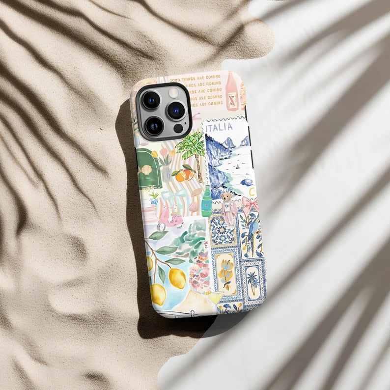 Coquette Italian Summer Collage Phone Case, Coastal Italy Phone Case, iPhone 16 15 14 13 12 11 Pro Max 8 Plus