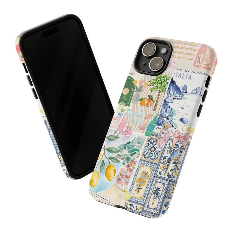 Coquette Italian Summer Collage Phone Case, Coastal Italy Phone Case, iPhone 16 15 14 13 12 11 Pro Max 8 Plus