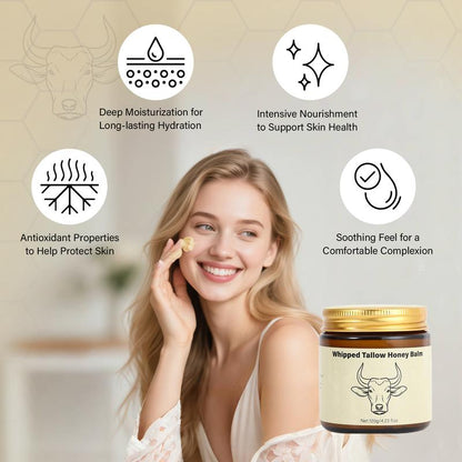 Lopeie Whipped Tallow Honey Balm | 4 oz Grass-Fed Moisturizer for Face & Body | Lavender Scented Hydrating Cream for Dry Skin