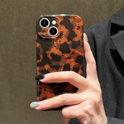 SupraCalm Aesthetic Tortoise Shell Phone Case for iPhone 13 14 15 16, Retro Cool Girl Leopard Print Brown Amber Trendy Full Camera Protective