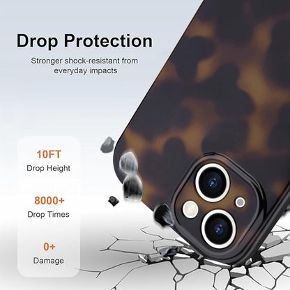 SupraCalm Aesthetic Tortoise Shell Phone Case for iPhone 13 14 15 16, Retro Cool Girl Leopard Print Brown Amber Trendy Full Camera Protective