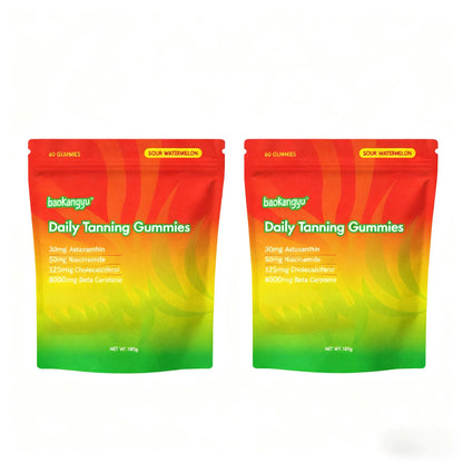 New Daily Tanning Gummies - 60 tart watermelon flavored gummies, beneficial for skin health.