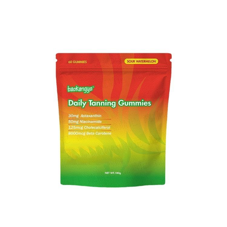 New Daily Tanning Gummies - 60 tart watermelon flavored gummies, beneficial for skin health.