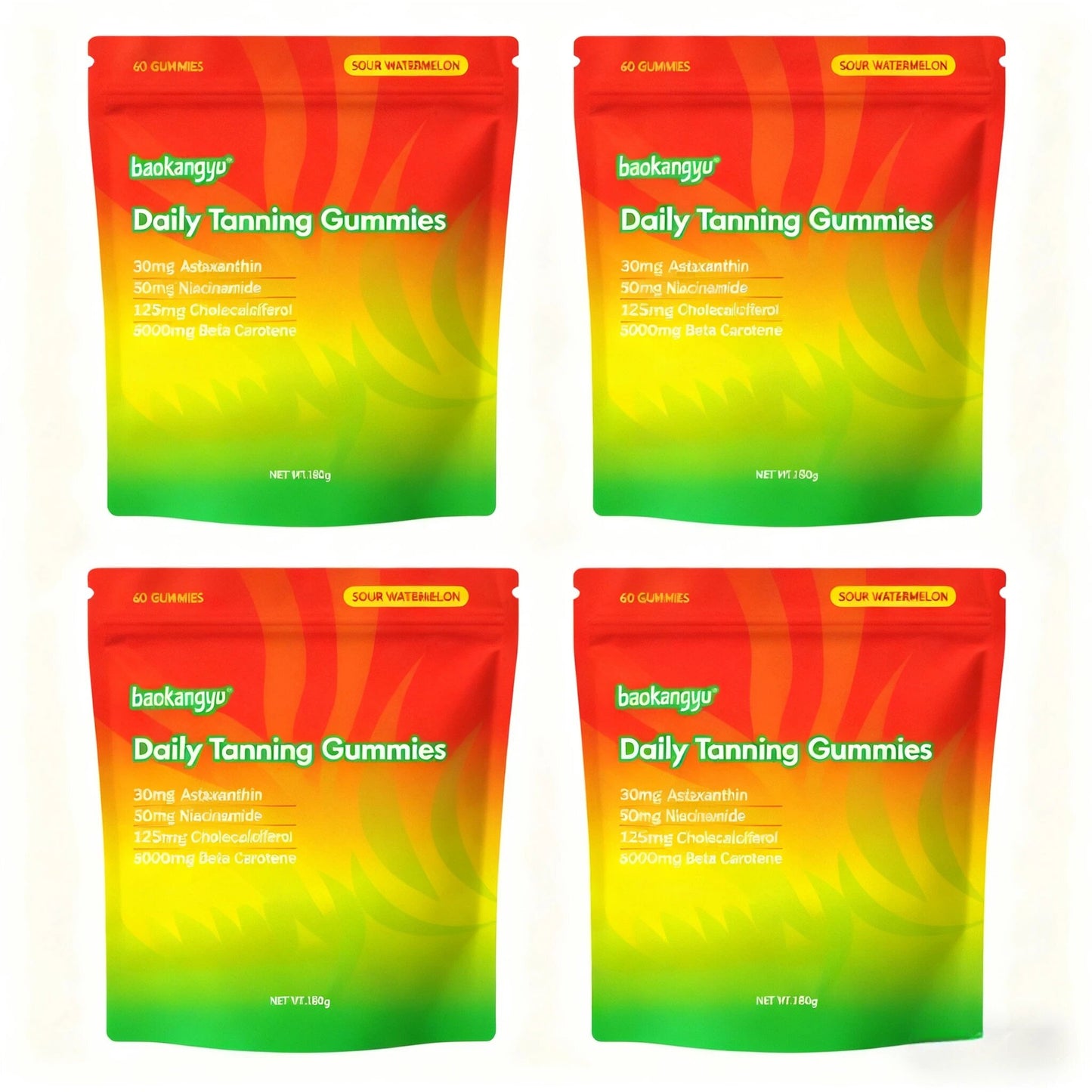 New Daily Tanning Gummies - 60 tart watermelon flavored gummies, beneficial for skin health.