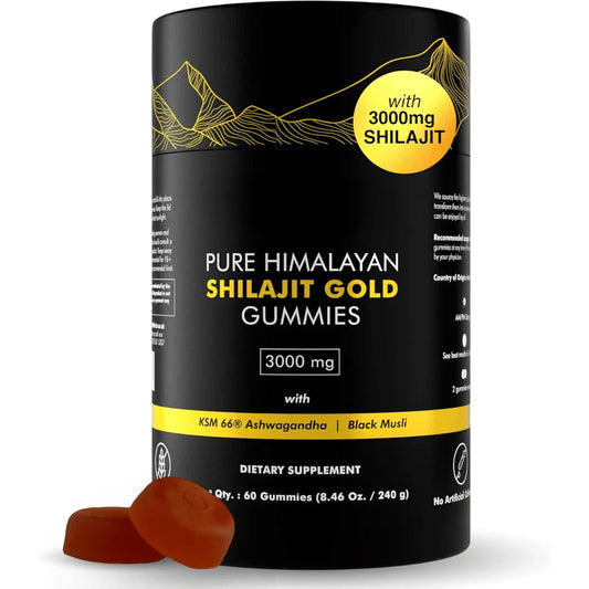 Himalayan Shilajit Gummies with Ashwagandha & Gokshura - Vegan, Sugar-Free, 60 Count