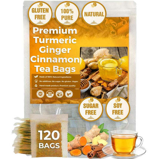 Turmeric Ginger Cinnamon Tea – 120 Bags | 100% Natural Herbal Blend for Wellness & Digestion