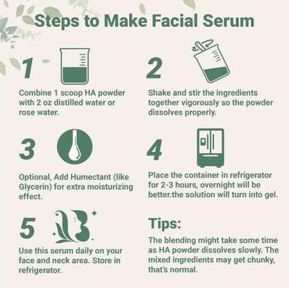 Ingredients Hyaluronic Acid Powder, DIY Facial Serum, Skin Hydration Care Formula