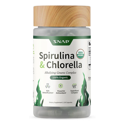 Supplements Organic Spirulina and Chlorella Capsules | Chlorophyll and Protein Rich Blue Green Algae Superfood Supplement for Energy and Immune Support, Vegan, Non GMO, Greens Blend, 120 Capsules