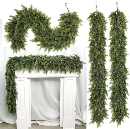 Real Touch Artificial Cedar Garland -  6FT Lifelike Winter Greenery for Mantle, Table, and Wall Decor | Indoor & Outdoor Christmas Garland