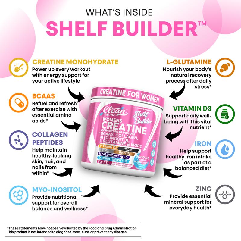Clean Nutra Women’s Creatine Powder | Collagen + BCAAs | Orange Flavor