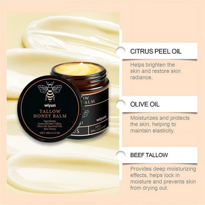 Organic Grass-Fed Beef Tallow Balm with Raw Honey - Moisturizing Cream for Soft, Smooth Skin - Handmade All-Natural Moisturizer 57g