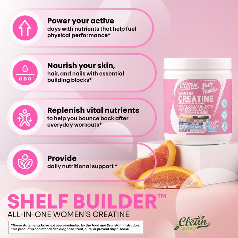 Clean Nutra Women’s Creatine Powder | Collagen + BCAAs | Orange Flavor