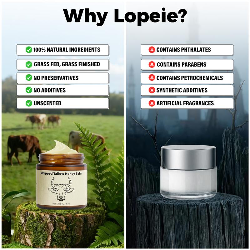 Lopeie Whipped Tallow Honey Balm | 4 oz Grass-Fed Moisturizer for Face & Body | Lavender Scented Hydrating Cream for Dry Skin
