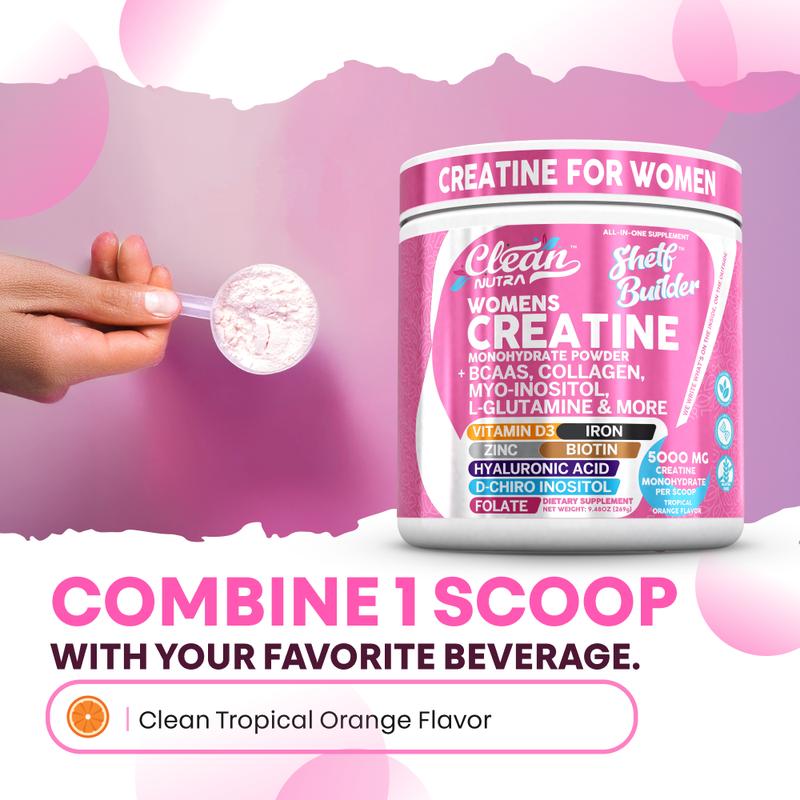 Clean Nutra Women’s Creatine Powder | Collagen + BCAAs | Orange Flavor