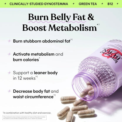 Metabolism, Belly Fat Burning + AMPK Activating Supplement for Men & Women w/Clinically Studied Actiponin Gynostemma, Green Tea Extract, Vitamins B6 & B12 - Gluten Free