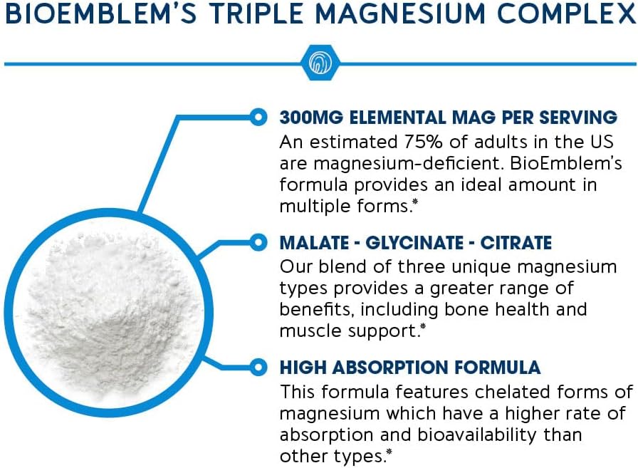 Triple Magnesium Complex 300mg|High Absorption Chelated Formula | Vegan, Non-GMO, Gluten-Free | 90 Capsules
