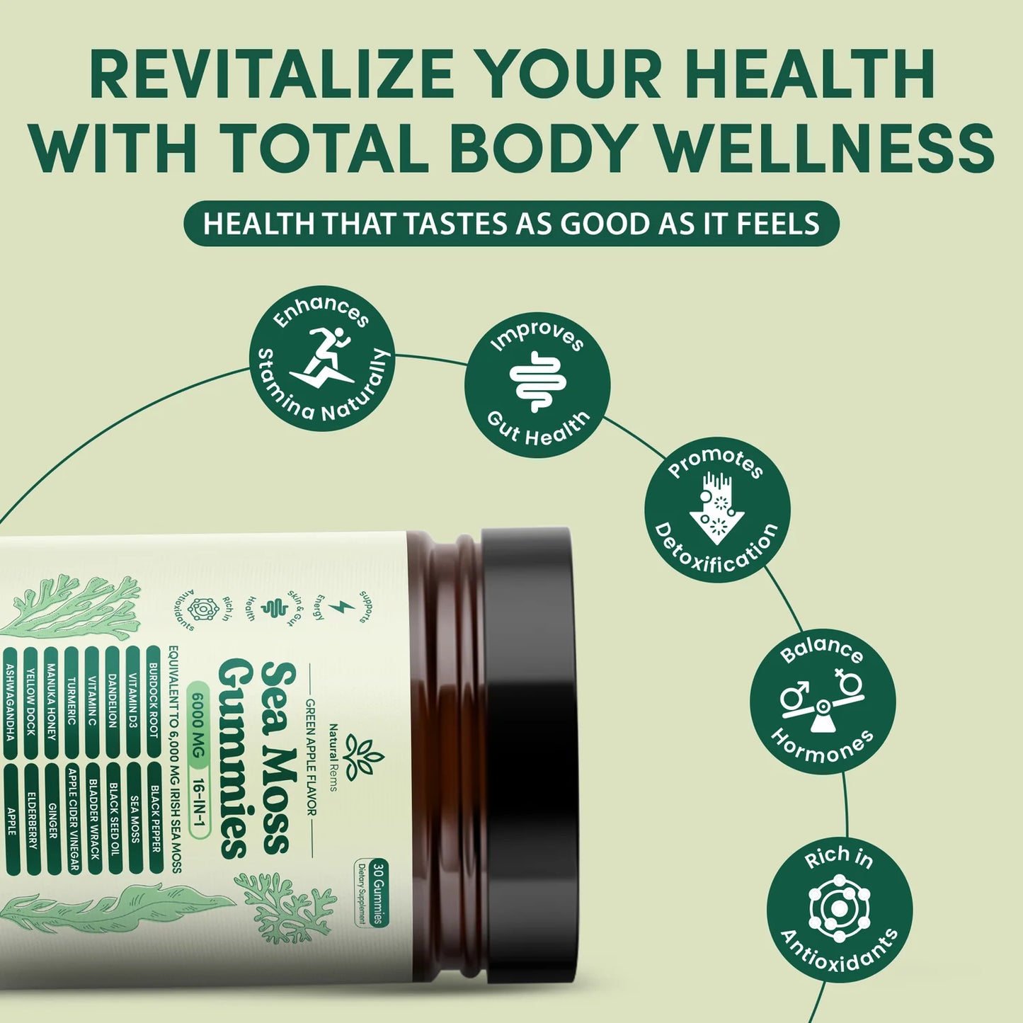 Sea Moss 16-in-1 Gummies | Immunity, Energy & Gut Health Support | Superfood Multivitamin Gummies