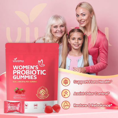 VivoNu Feminine Balance Probiotic Gummies for Women – Yeast & pH Balance Support with Cranberry & Prebiotics | Vegan, Gluten-Free, Halal | 60 Gummies