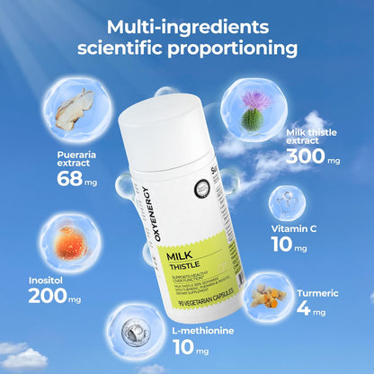 OxyEnergy Silymarin Milk Thistle 300mg – Liver Detox & Repair with Vitamin C, Inositol & Pueraria – 90 Veg Capsules
