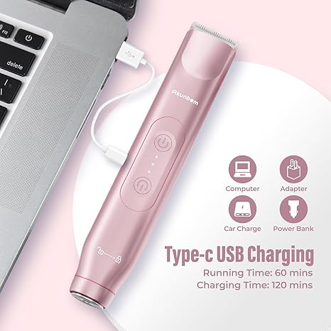 2 in 1 Women Electric Shaver Dual Head Bikini Trimmer IPX7 Waterproof Wet and Dry Dual Use Body Hair Trimmer Facial Hair Remover for Bikini Underarms Legs Arms Body Face Pink