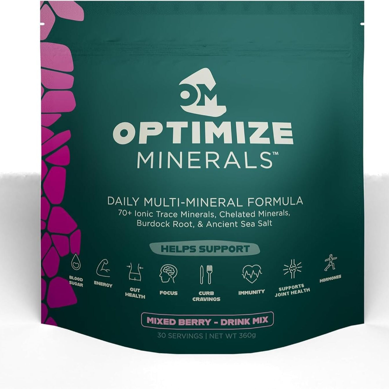 Optimize Minerals Multi Mineral Daily Formula – Magnesium, Electrolytes & Trace Mineral Supplement Powder - Gluten Free Vitamins Drink - Mixed Berry, 30 Servings